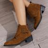 Large size square and locomotive style Chelsea boots autumn and winter new stacked buckle boots women