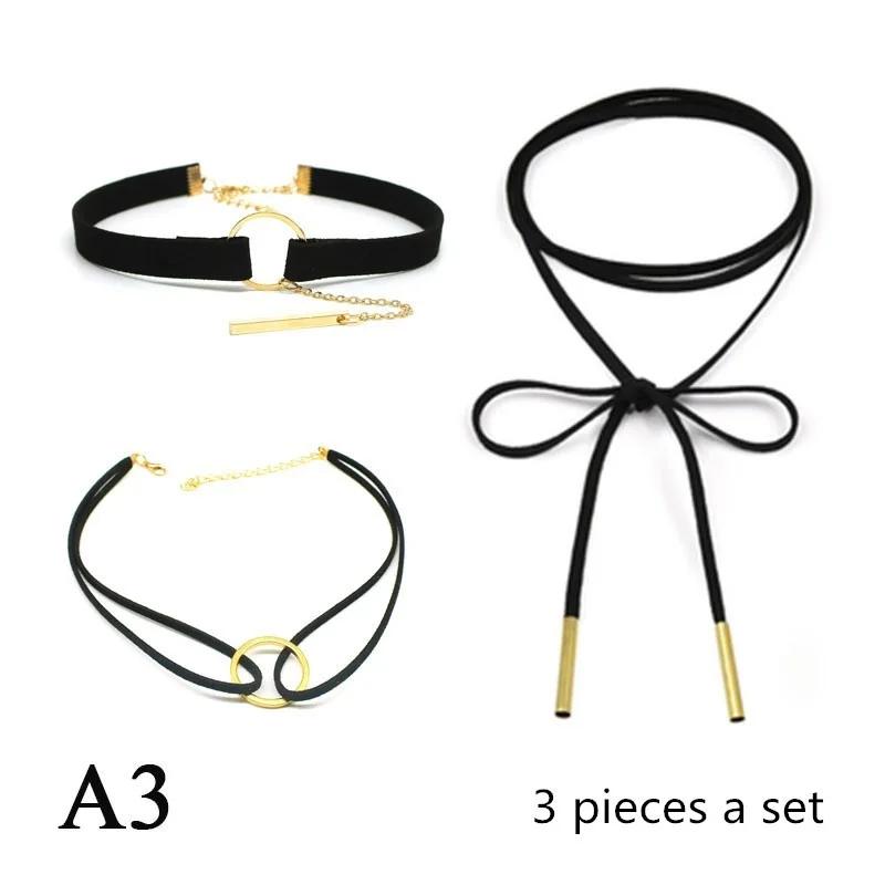 3 Pcs /set  Necklace Black Lace Leather Velvet Strip Woman Collar Jewelry Neck Accessories Colar Kol