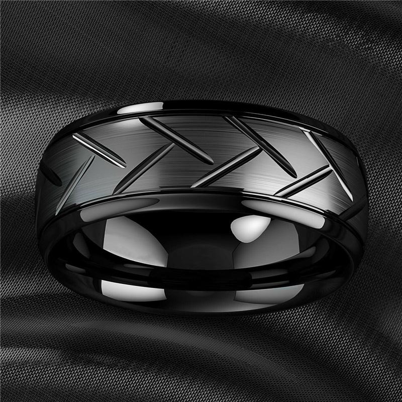 Modern 8mm Black Titanium steel Rings for Men Women Groove Multi-Faceted Stainless Steel Men Ring Wedding Band Jewelry