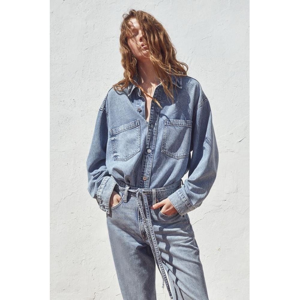 

Широкие джинсы HM Feather Soft с высокой талией Светло-синие джинсы