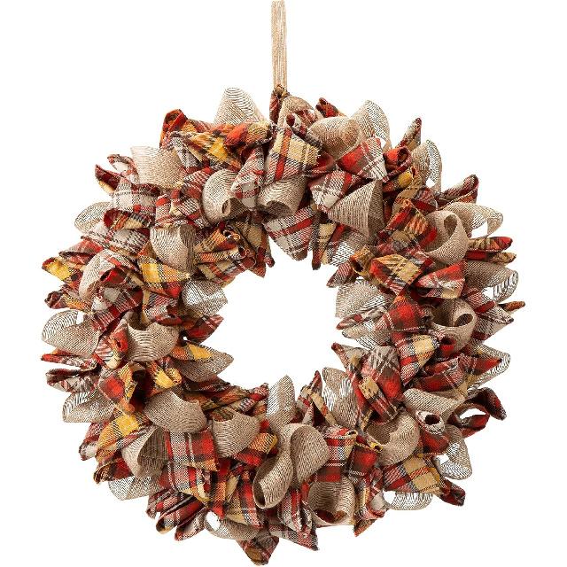 

Glitzhome 18.5 D Fall Fabric Plaid Wreath, Artificial Wreaths Rustic Hanging Ornaments for Fall Front Door Wall Decor