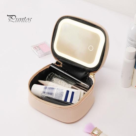 Travel Makeup Bag with LED Mirror Large Capacity Zipper Closure Portable Size Makeup Case Cosmetic Brush Organizer