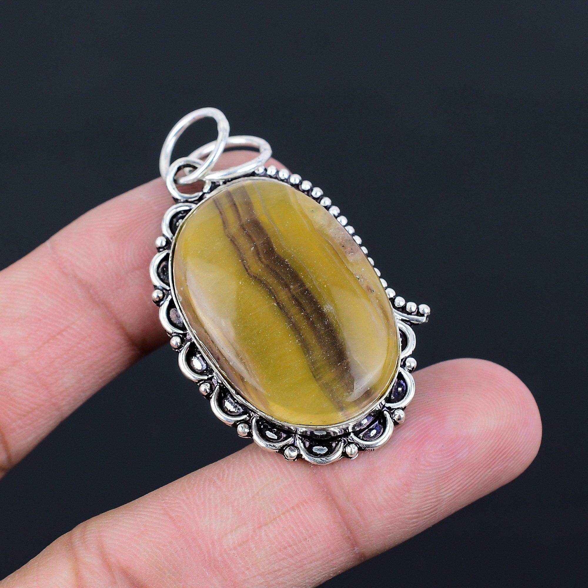 Daughters Day Deal Natural Multi Fluorite Bezel Pendant Jewelry Sterling Silver