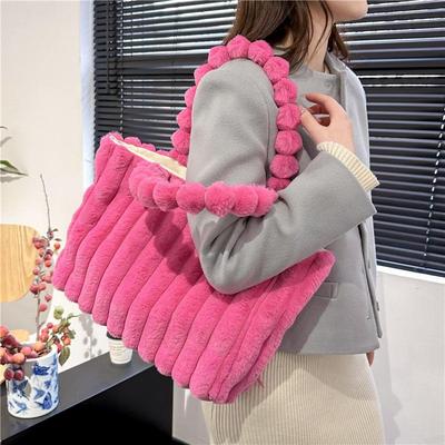 Autumn and Winter Large-capacity Plush Bag, Women's Single-shoulder Tote Bag, Class and Commuting Plush Tote Bag