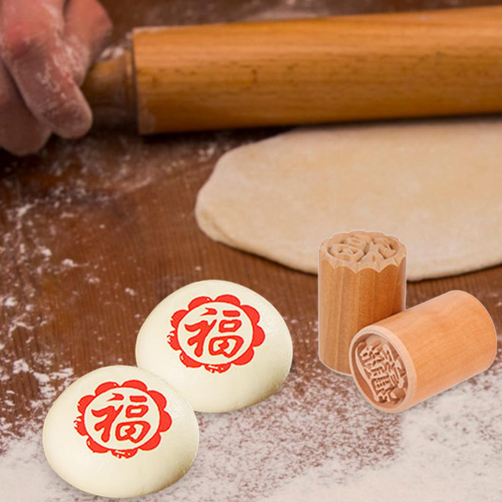 2 Pcs Moon Cake Stamp Cookie Decorating Tools Custard Cream Chinese Dough Pastries Molds Wood Diy Baking Cookies