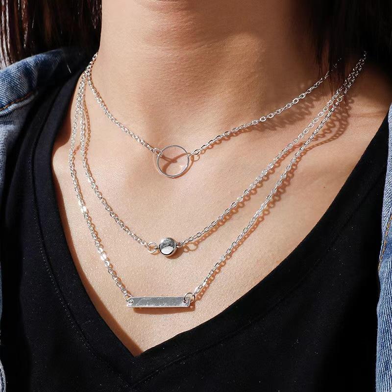 Boho Gold Color Multi-Layer Round Piece Long Necklace for Women Vintage Geometric Metal Round Bead Tassel Necklace Jewelry Gifts