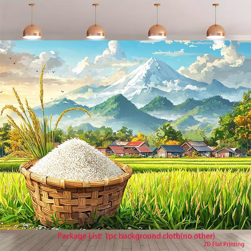 

2D Rural Japan Backdrop Mount Fuji, Rice Field and Village Portrait Studio Background 47.2x31.5inch/120*80cm