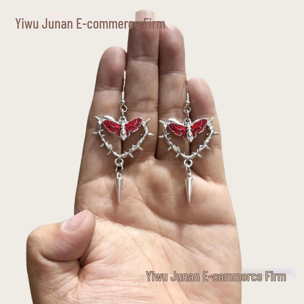 Cross-border Dark Gothic Punk Moth Rivet Heart Cone Thorns Earrings