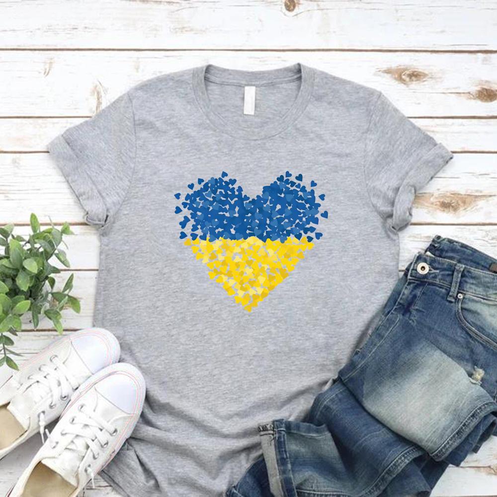 Tricou cu Steagul Ucrainei Tricouri Grafice cu Inimă Ucraina Tricouri de Damă cu Mânecă Scurtă și Gât Rotund Tricouri Iubire și Pace Haine de Damă