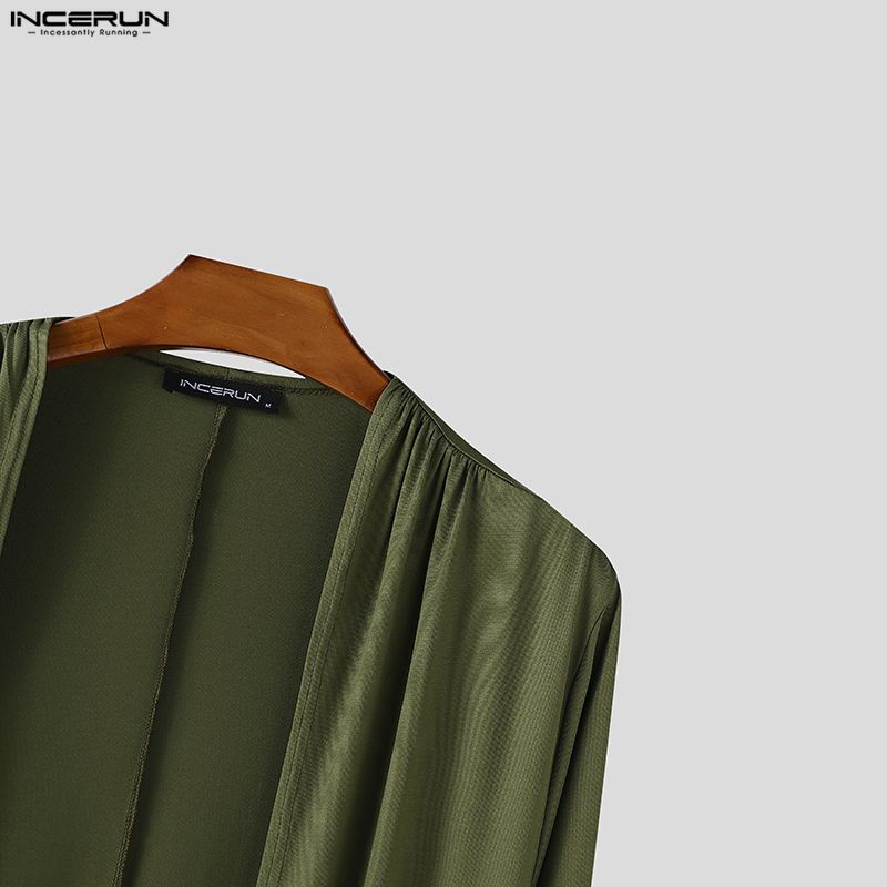 INCERUN S-5XL Men Long Sleeve Open Front Casual Long Cardigan Coats