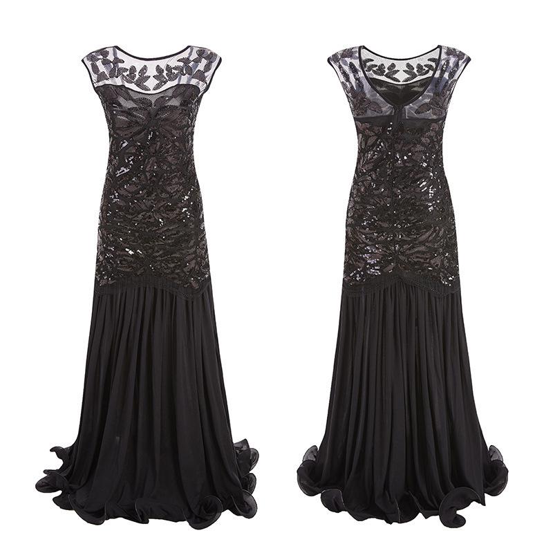 Retro-Pailletten-Perlen-Abendkleid mit Rüschen, 1920er Jahre