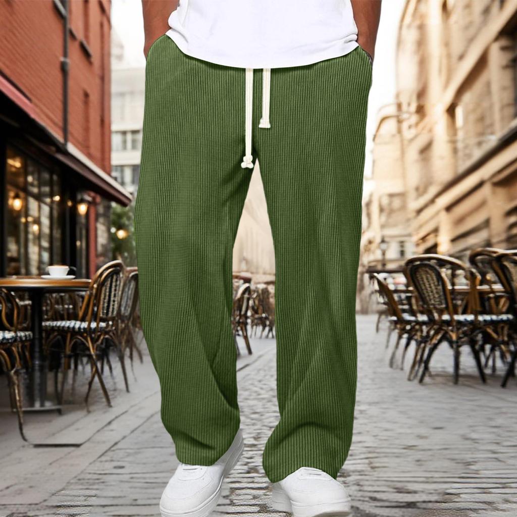 Men’s Drawstring Waist Loose Fit Corduroy Lounge Pants Casual Straight Leg Trousers with Adjustable Waistband
