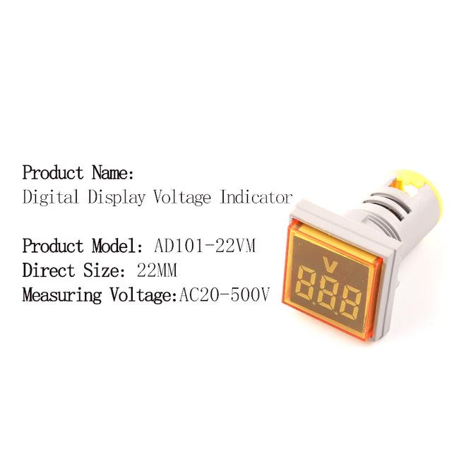 Round Square 22mm AC 20-500V Digital Voltmeter Volt Voltage Tester Meter Monitor Power LED Indicator Pilot Lamp Light