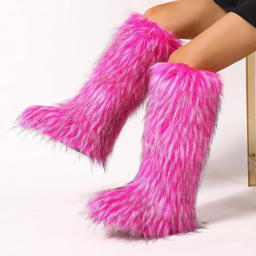 50cm European Faux Raccoon Fur Winter Snow Boots for Women