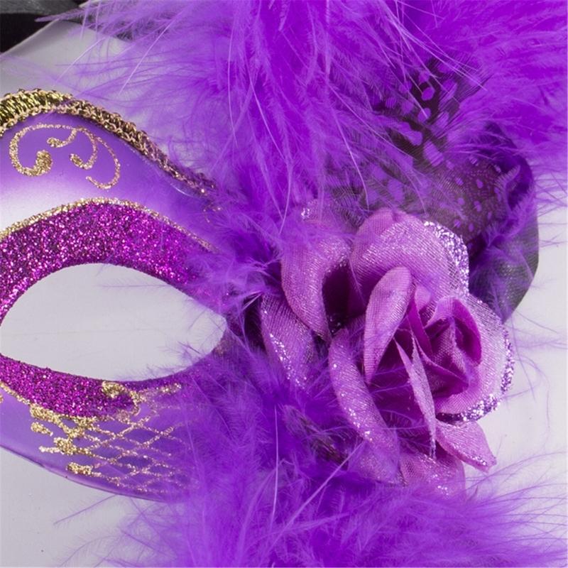 Feder-Maskenballmaske mit Blume für Damen, Maskenball-Halbmaske Feder-Augenmaske für Halloween-Party Kostüm