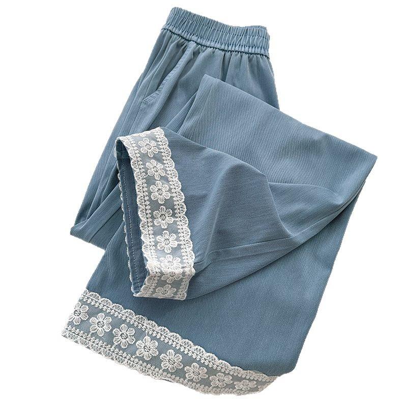 Uncle Radish Splicing Lace Jeans Women's Spring and Summer Thin Loose Casual Pants Wide Leg Straight Pants