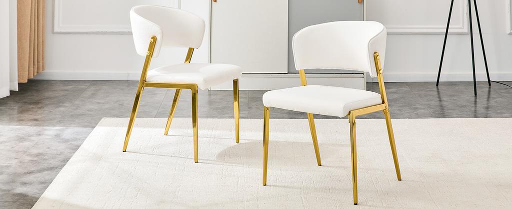 Dining Chair Set of 2 Modern Upholstered with Metal Frame, Ergonomic Backrest, Faux Leather Chair for Dining Room Living Room Kitchen - Chair Only