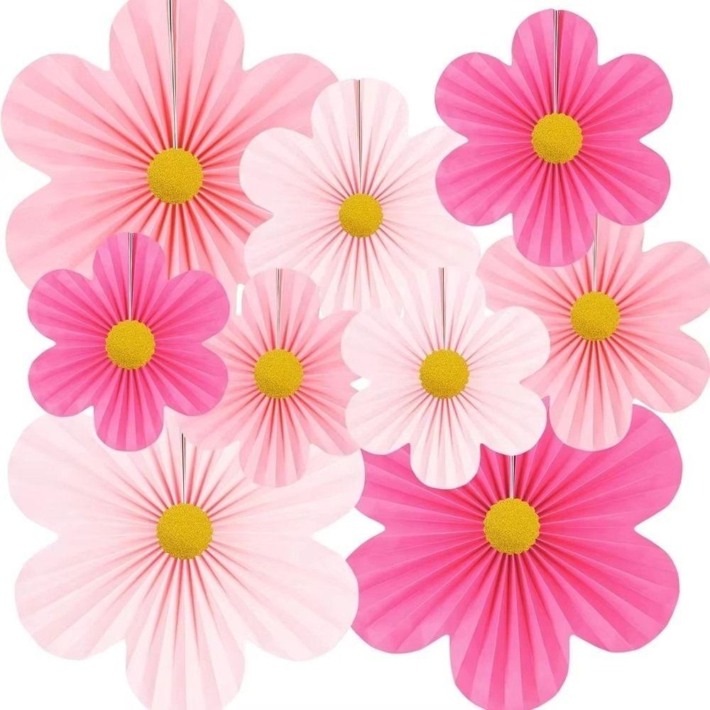 9 ks/sada DIY papírový vějíř květina růžové papírové vějíře narozeniny miminko svatební oslava dekorace