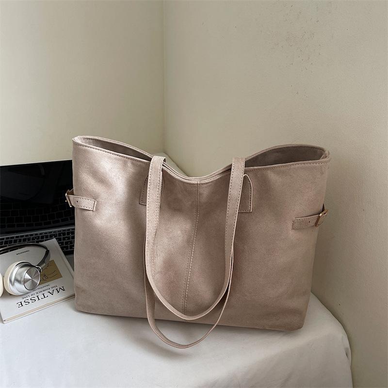 Korean Version Niche Large-capacity Tote Bag Women's 2025 Autumn New Suede Casual Commuter Portable Shoulder Bag