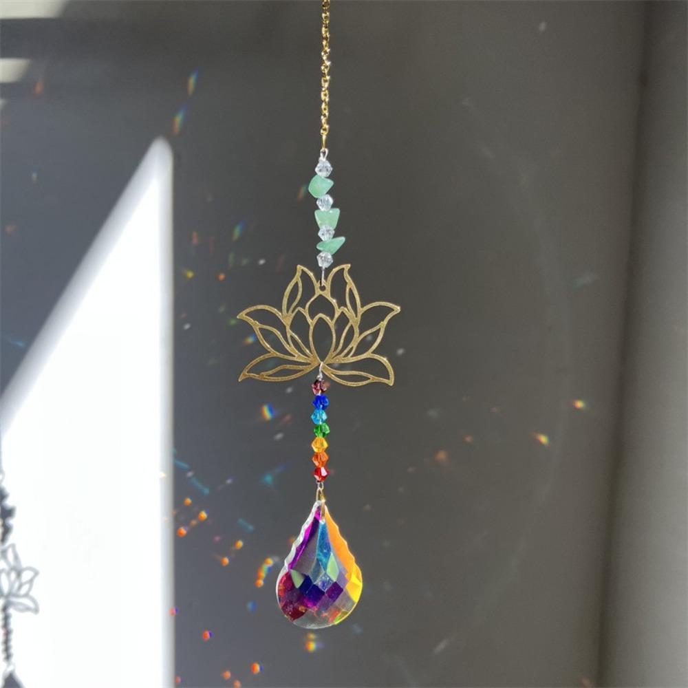 Crystal Lotus Hanging Wind Chimes Stained Glass Suncatcher Sun Catcher Window Drop Bell Balcony Yard Aesthetic Landscape