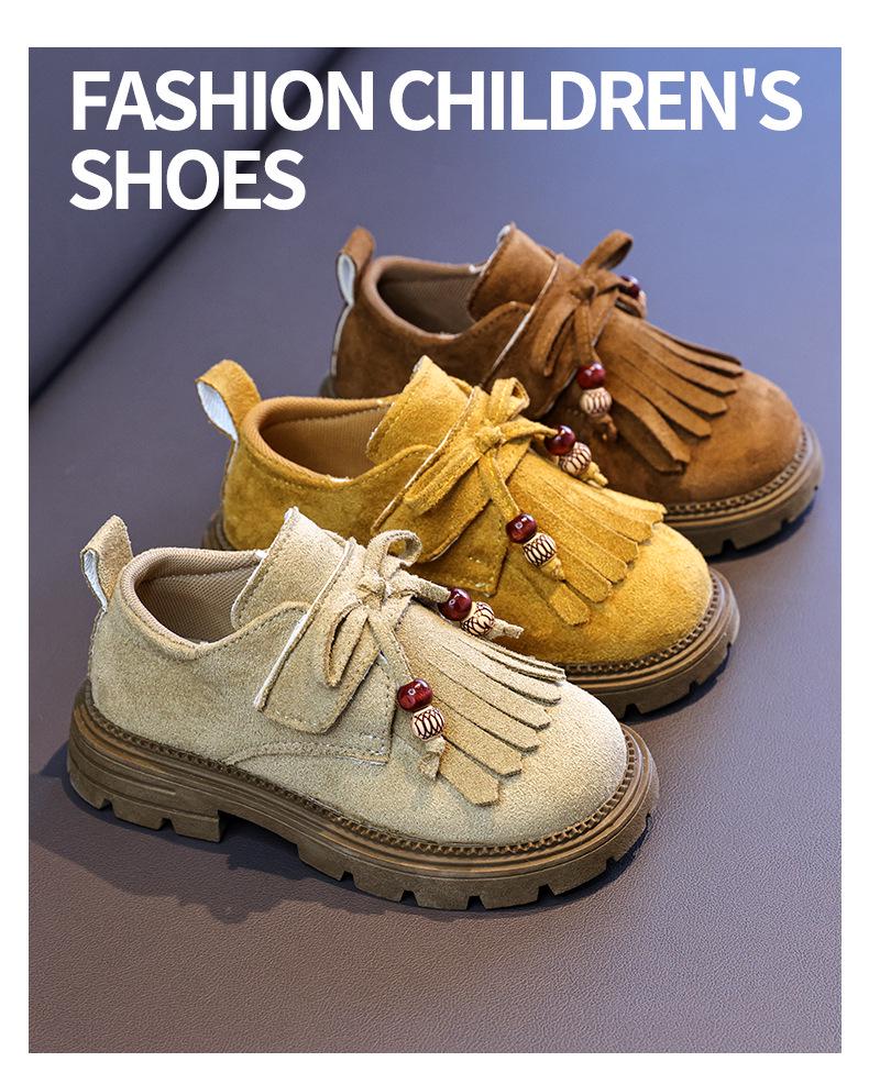 Girls' Tassel Birkenstock-Style Soft-Soled Velcro Loafers - Retro Leather Kids' Shoes (2025)