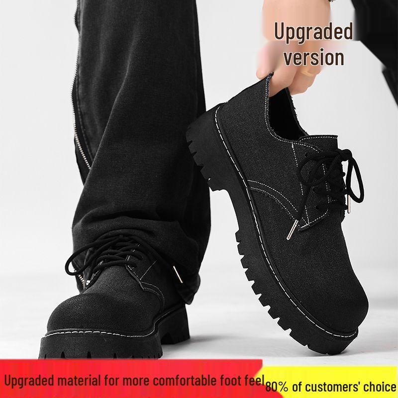 Men's Breathable Canvas Skate Shoes - Versatile Casual Design with Thick Sole and Height Boost