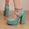 Q/Scarpe singole con tacco alto da donna Primavera/Estate Nuovo colore solido Piattaforma impermeabile Tacco spesso Bocca bassa Scarpe basse di grandi dimensioni
