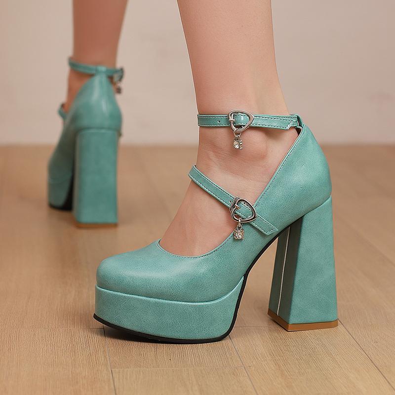 Q/Scarpe singole con tacco alto da donna Primavera/Estate Nuovo colore solido Piattaforma impermeabile Tacco spesso Bocca bassa Scarpe basse di grandi dimensioni