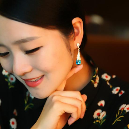 Women Elegant Cubic Zirconia Inlaid Water Drop Long Dangle Earrings Jewelry