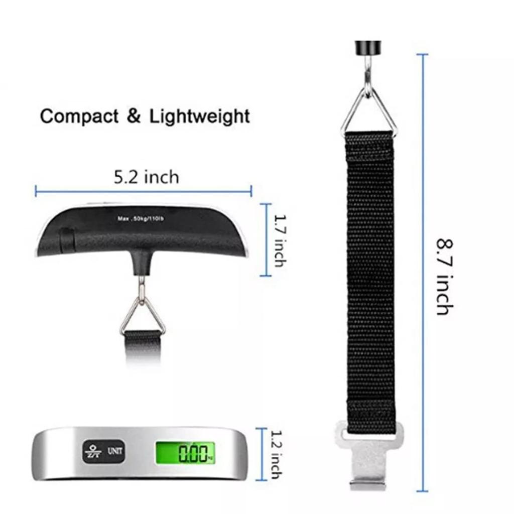 110lb/50kg Ruční váha Digitální LCD displej Elektronická závěsná na zavazadla Kufr Cestovní váhy Zavazadlová taška Váhová rovnováha