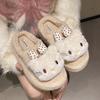 2025 autumn and winter solid color sweetheart bow kt cat hair slippers women's new cute cartoon outer cotton slippers