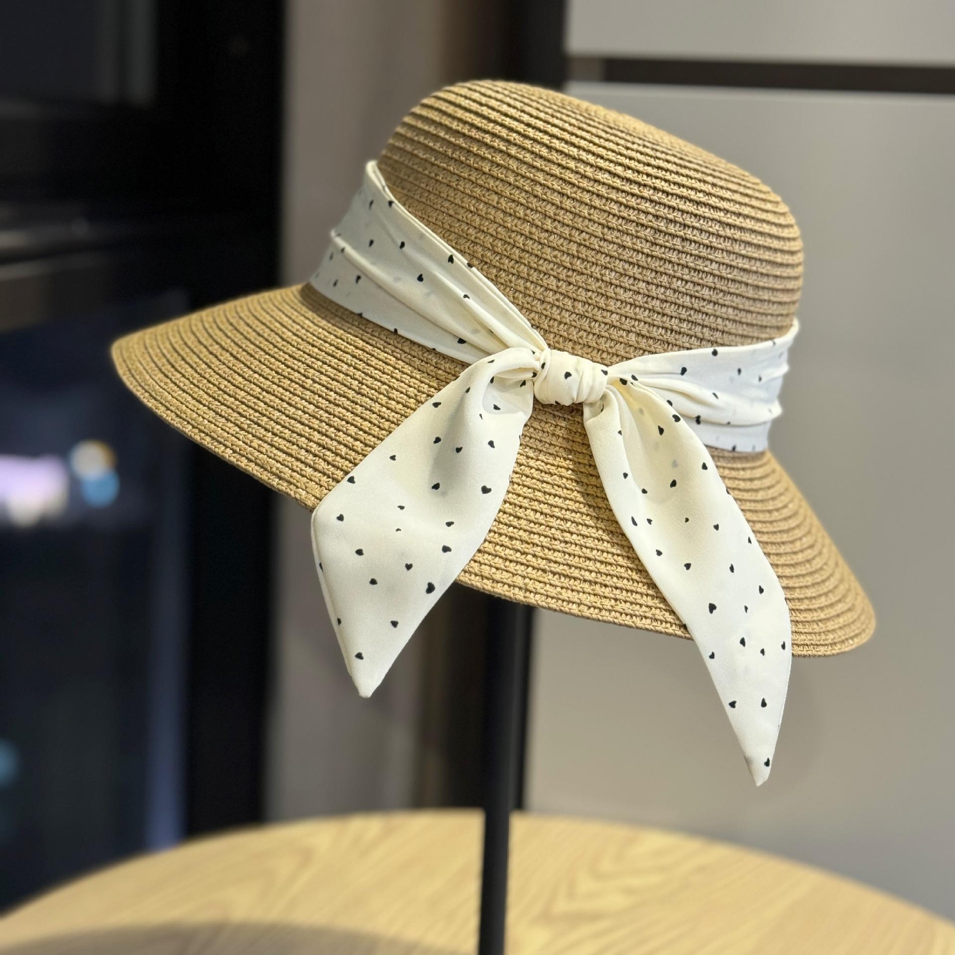 

Spring and summer new Korean-style polka dot rolled-edge bow fisherman hat for women, outdoor sun protection straw hat, foldable bucket hat Adult54-60Adjustable хакі