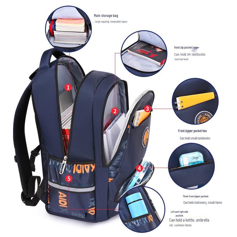 Waterproof Lightweight School Backpack for Boys - Large Capacity, Burden-Reducing Design