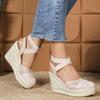 Sommer Spitzen Espadrille Plateau Schuhe Damen Keilabsatz 10cm Elegante Damen Party Schuhe Übergröße 42