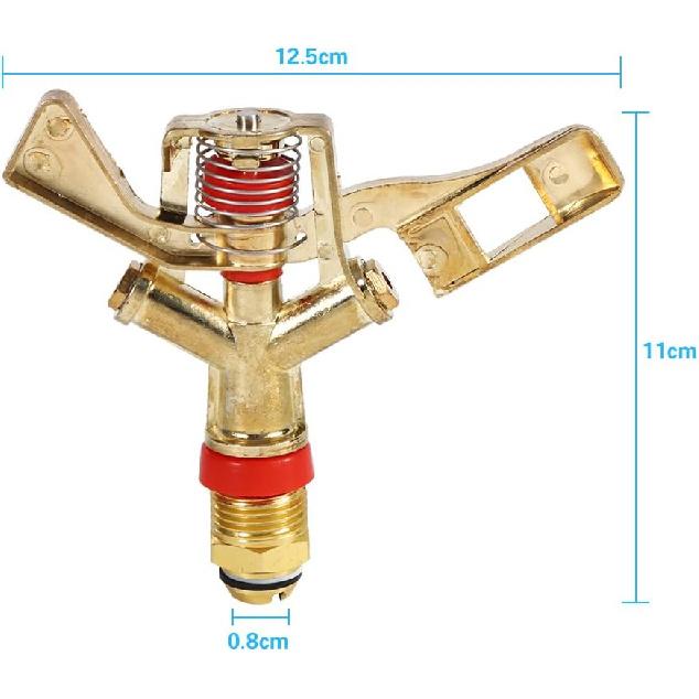 1/2 Inch Water Sprinkler, Brass Impact Sprinkler 360 Degree Automatic Rotation, Heavy Duty Water Sprinkler Head for Lawn Irrigation, Garden Watering