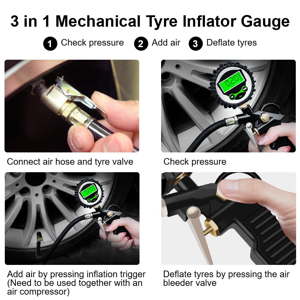 Inflation Monitoring Manometer LED Backlight Vehicle Tester Car EU Tire Air Pressure Inflator Gauge Digital LCD Display