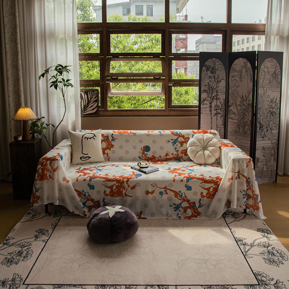 One-Piece Summer Sofa Towel Full Covered New Chinese Style Chinese Ink Style Plum Blossom Breathable Cushion Sofa Mat Cover Cloth