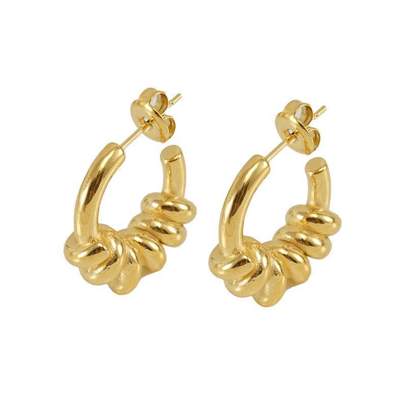Stainless Steel Spiral Round Earrings for Women, 18K Gold-Tone Titanium Fashion Style
