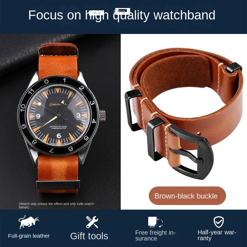 

Vintage waxed cowhide watchband For Seiko TIMEX T49905 Hamilton longer Men strap 20mm 22mm 24mm three-ring buckle thic 24mm