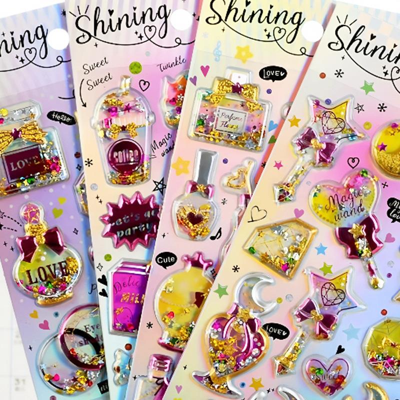 Cute Children's Stickers-Shiny Shaker Stickers for Girls Gold Foil Decoration Crystal Gem Stickers