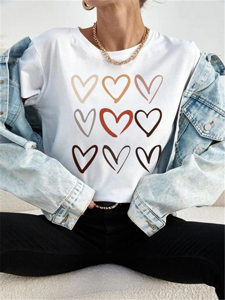 Love Heart Print Women T Shirt Summer Funny Short Sleeves O Neck  Tops Tee Female 90s Casual Fashion Clothing