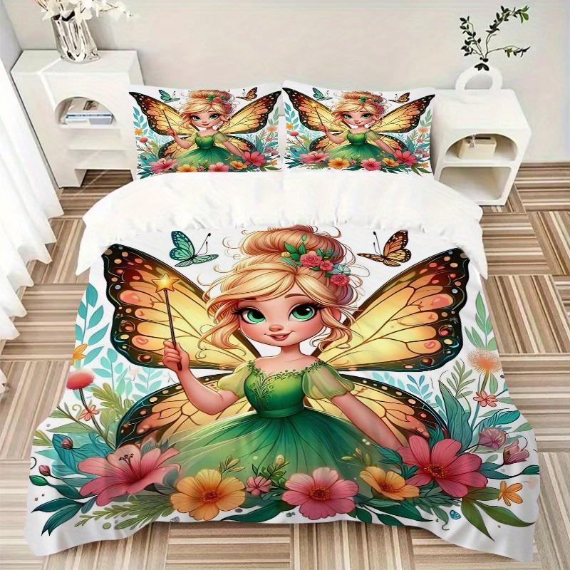 3pcs Disney Tinker Bell Design Quilt Cover Set - Soft and Cozy Bedroom, Guest Room and Dorm Decorative Bedding 3-Piece Set 1 Quilt Cover + 2 Pill