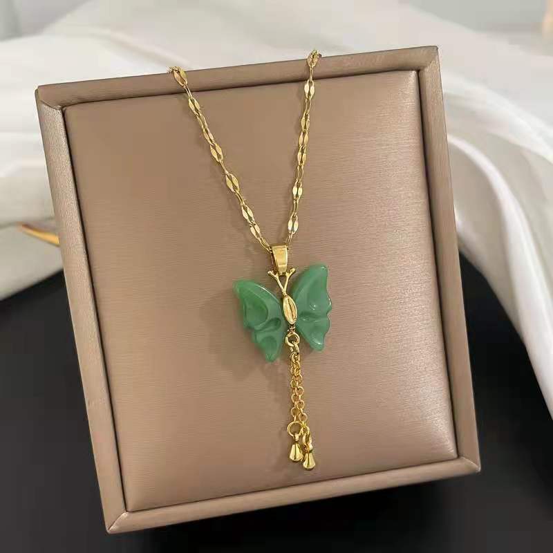 Green Zircon Butterfly Necklace Female Trend Design Natural Wind