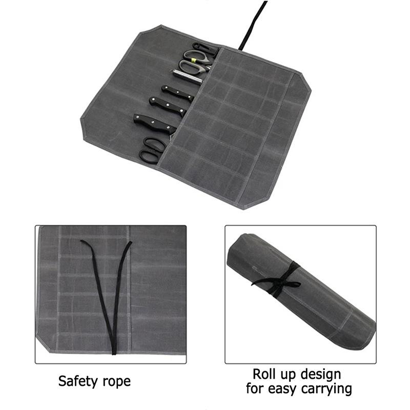 Chef Knife Bag Canvas Knife Roll Bag Kitchen Cooking Portable Durable Carry Bag Knife Storage Pockets Knives Accessories