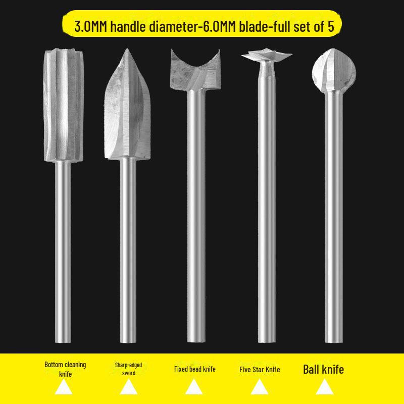 

Электрический нож для резьбы по дереву и набор сверл: Прецизионный инструмент для резьбы, шлифования, фрезерования и выдалбливания отверстий в деревообработке Rod 3mm head 6mm five-piece set