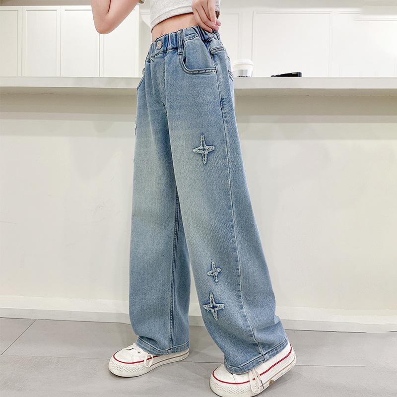 Girls' 2025 Fashionable Wide-Leg Jeans - Spring/Autumn Casual Stylish Straight-Leg Pants