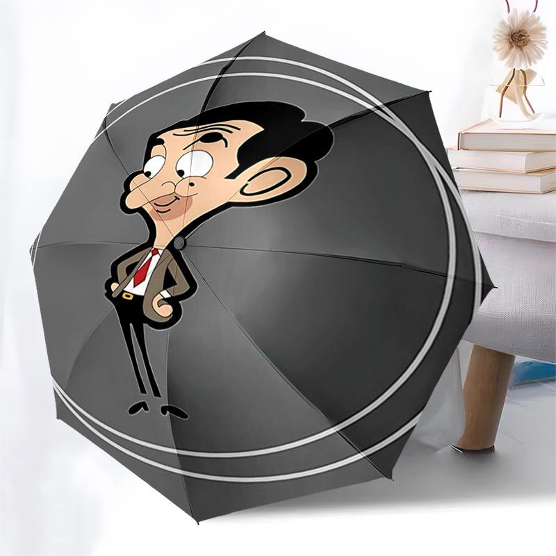 Ombrello da Viaggio a Tema Mr. Bean - 8 Stecche, Apertura e Chiusura Automatica, Design Pieghevole Portatile, Ombrello Compatto ed Elegante Adatto per Esterni