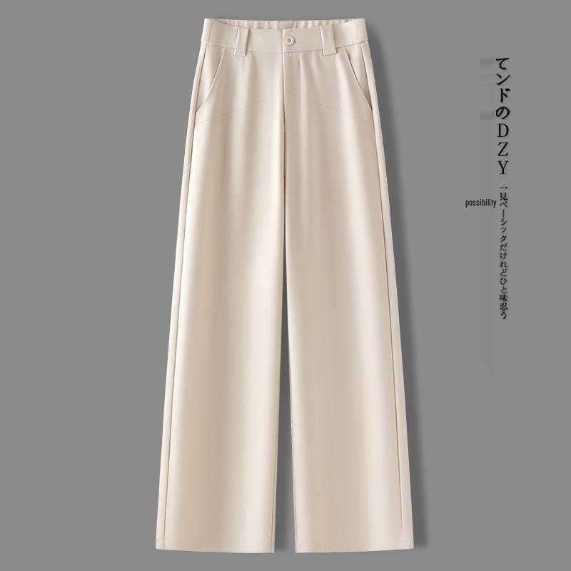 Women's Khaki Wide-Leg Summer Pants 2025: New Loose-Fit, Petite Nine-Point, Straight-Leg Design