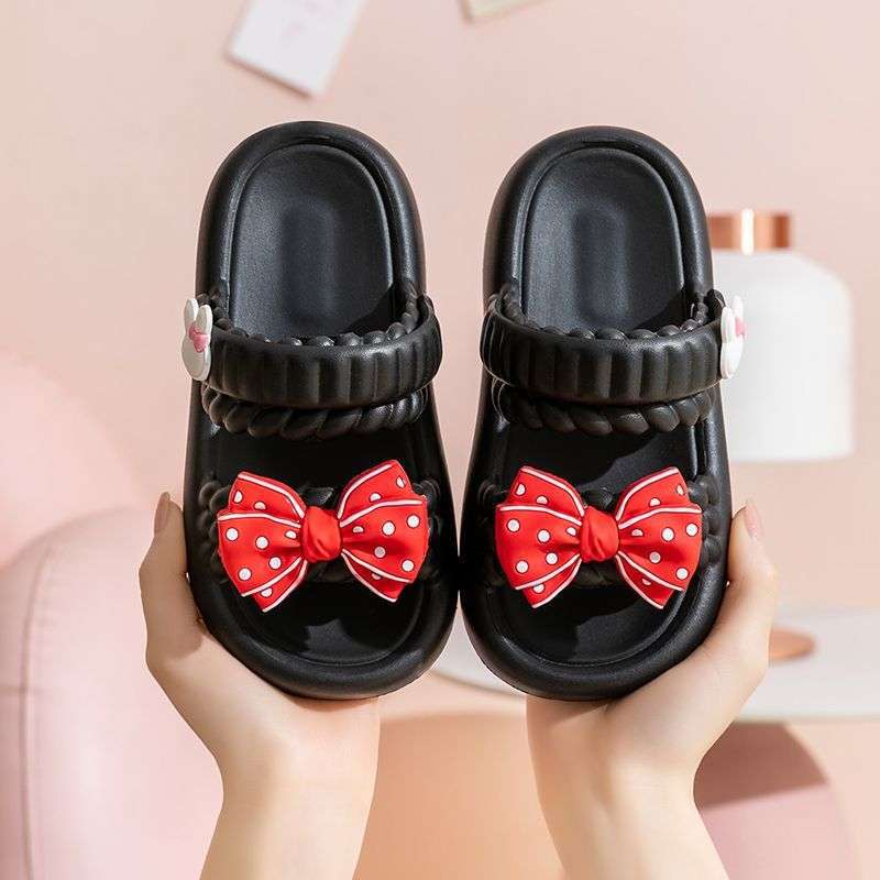 Girls' Sandals Summer 2025 New Middle-aged and Older Children's Beach Non-slip Bows, Foreign-style Thick-soled Parent-child Cool Slippers