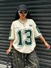 T-shirt Estiva Digitale con Scollo a V per Donna e Uomo, Streetwear Quotidiana in Rete con Grafica Numero, Beige